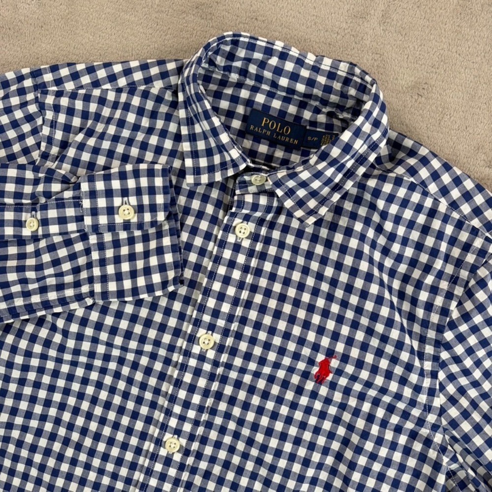 Polo Ralph Lauren Oxford Shirt in Blue Gingham Check Women Small Red Pony Preppy